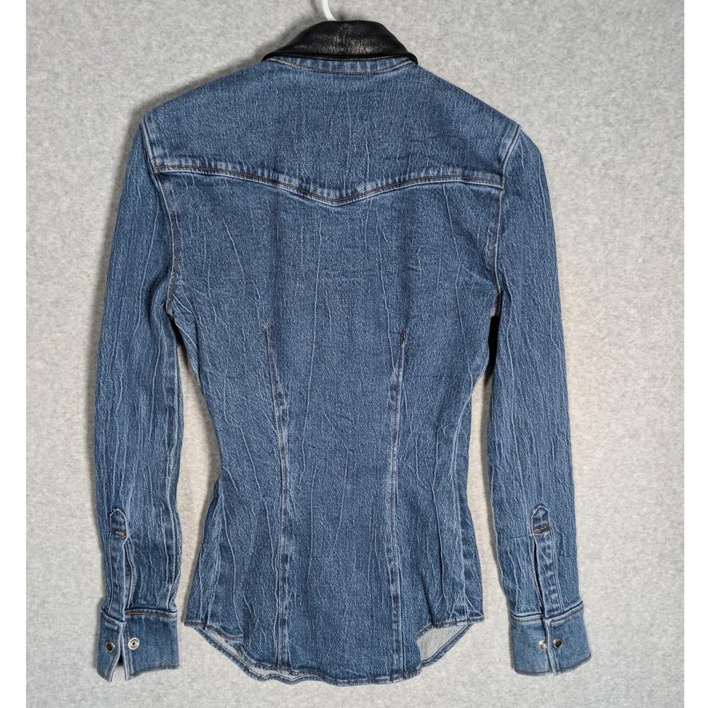 Alexander Wang Blue Denim Button-Down Shirt with Black Collar - Picture 2 of 9